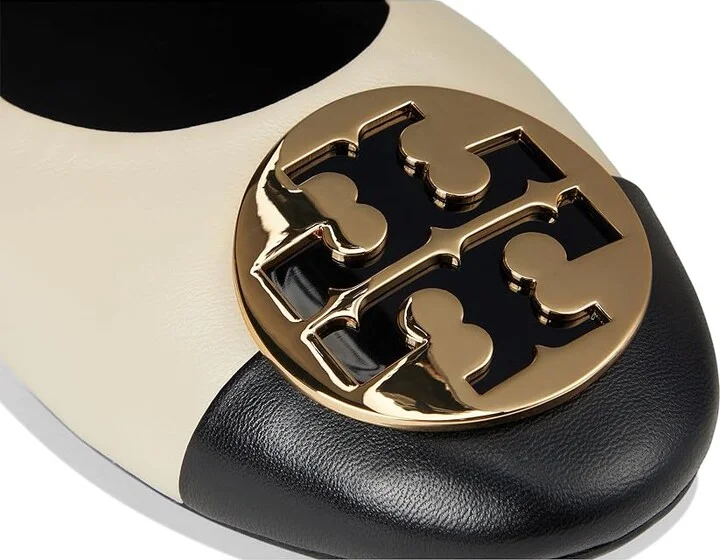 Tory Burch Claire Cap Toe Ballet Women's Shoes New Cream/Black/Gold : 10 M, Leather - Image 7