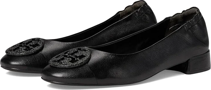 Tory Burch Claire Heel Pave Ballet 25 mm Women's Flat Shoes Perfect Black/Perfect Black/Jet : 5.5 M, Leather