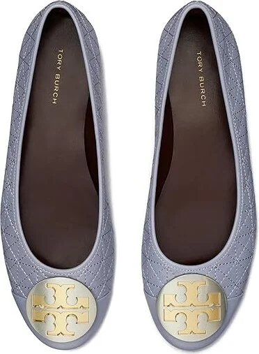 Tory Burch Claire Quilted Ballet Women's Shoes Dew Blue/Gold/Silver : 5 M, Leather - Image 2