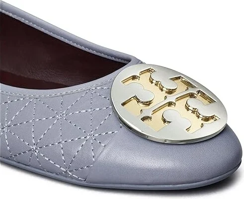 Tory Burch Claire Quilted Ballet Women's Shoes Dew Blue/Gold/Silver : 5 M, Leather - Image 3