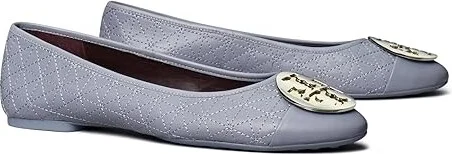 Tory Burch Claire Quilted Ballet Women's Shoes Dew Blue/Gold/Silver : 5 M, Leather
