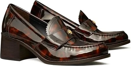 Tory Burch Classic Heeled Loafers 55MM High Women's Heels Tortoise Patent : 11 M, Leather