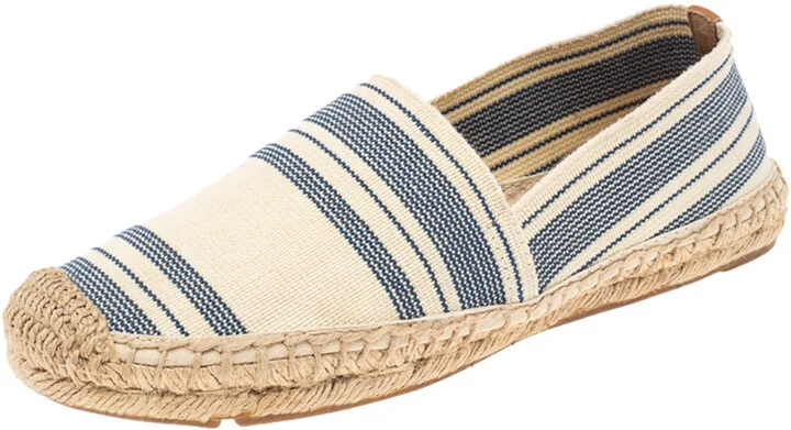 Tory Burch Cream/Blue Striped Canvas Espadrilles Loafers Size 36.5