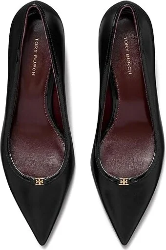 Tory Burch Double T Buckle Kitten Heel Pumps 45MM High Women's Heels Perfect Black/Perfect Black : 5 M, Leather - Image 2
