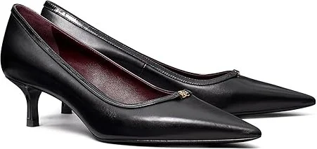 Tory Burch Double T Buckle Kitten Heel Pumps 45MM High Women's Heels Perfect Black/Perfect Black : 5 M, Leather