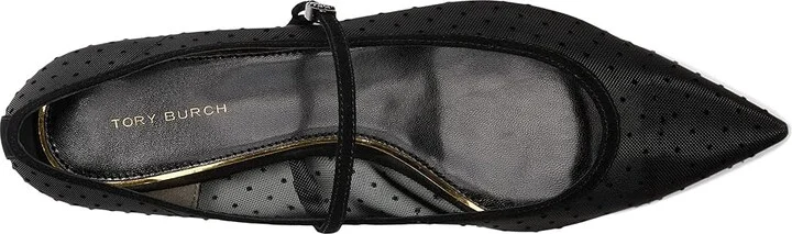 Tory Burch Double T-Buckle Mary Jane Women's Flat Shoes Nero : 7.5 M, Leather/Mesh/Suede - Image 2