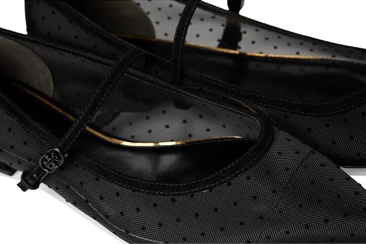 Tory Burch Double T-Buckle Mary Jane Women's Flat Shoes Nero : 7.5 M, Leather/Mesh/Suede - Image 7