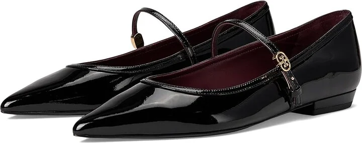 Tory Burch Double T-Buckle Mary Jane Women's Flat Shoes Perfect Black : 8.5 M, Leather/Mesh/Suede