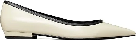 Tory Burch Double T Buckle Pointed Toe Flats Women's Flat Shoes Light Cream/Perfect Black : 9.5 M, Leather - Image 4