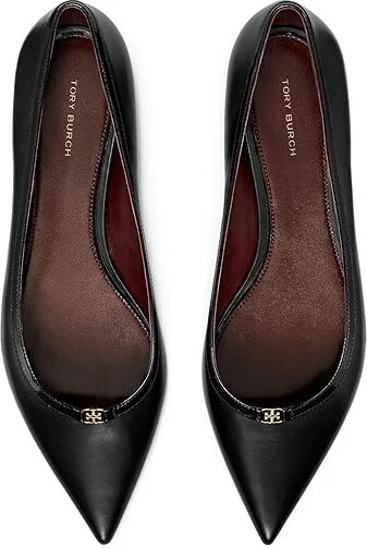 Tory Burch Double T Buckle Pointed Toe Flats Women's Flat Shoes Perfect Black/Perfect Black : 6.5 M, Leather - Image 2