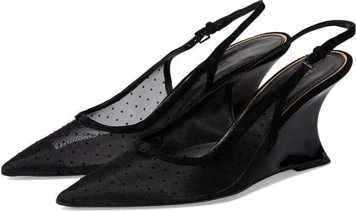 Tory Burch Double T-Buckle Wedge 75 mm High Women's Heels Nero/Perfect Black : 11 M, Leather