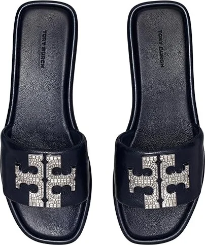 Tory Burch Double T Deco Sport Slide Women's Sandals New Navy : 6.5 M, Leather - Image 2