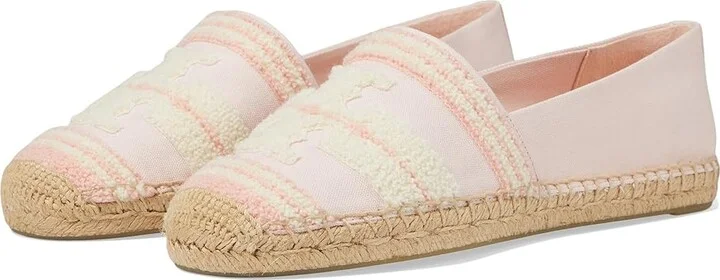 Tory Burch Double T Espadrille Women's Flat Shoes Pink Tulle : 5 M, Leather/Rubber/Textile