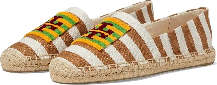 Tory Burch Double T Espadrille Women's Flat Shoes Whiskey Brown/Naturale : 7.5 M, Leather/Rubber/Textile