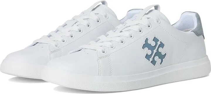 Tory Burch Double T Howell Court Women's Shoes Titanium White/Aria Blue : 6 M, Leather/Synthetic