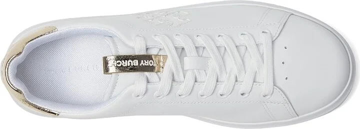 Tory Burch Double T Howell Court Women's Shoes Titanium White/Spark Gold : 5.5 M, Leather - Image 2
