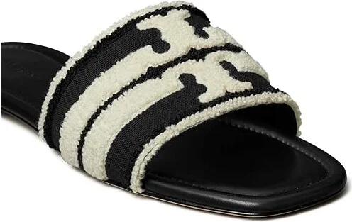 Tory Burch Double T Slides Women's Sandals Nero/Light Alabaster : 5.5 M, Leather - Image 3