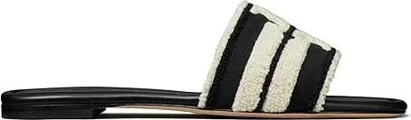Tory Burch Double T Slides Women's Sandals Nero/Light Alabaster : 5.5 M, Leather - Image 4