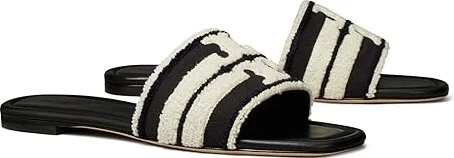 Tory Burch Double T Slides Women's Sandals Nero/Light Alabaster : 5.5 M, Leather