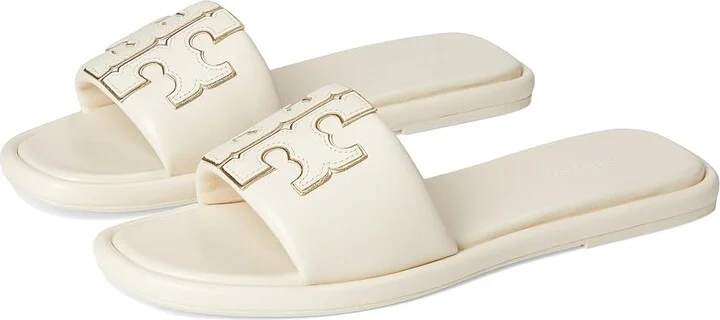 Tory Burch Double T Sport Slide Women's Shoes Light Cream/Gold : 7 W, Leather