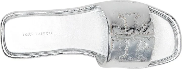 Tory Burch Double T Sport Slide Women's Shoes Silver : 5 M, Leather - Image 2