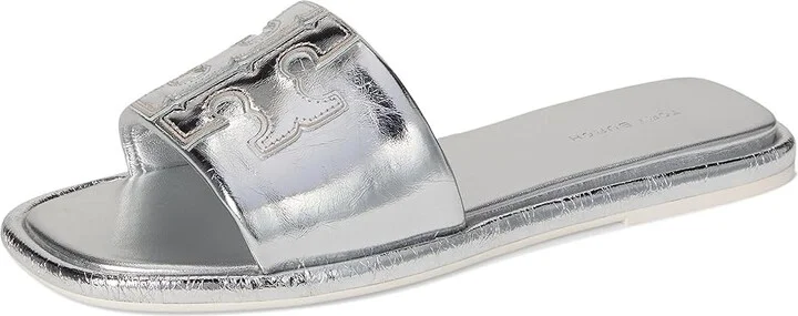 Tory Burch Double T Sport Slide Women's Shoes Silver : 5 M, Leather - Image 5