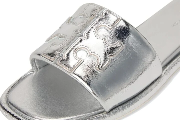 Tory Burch Double T Sport Slide Women's Shoes Silver : 5 M, Leather - Image 7