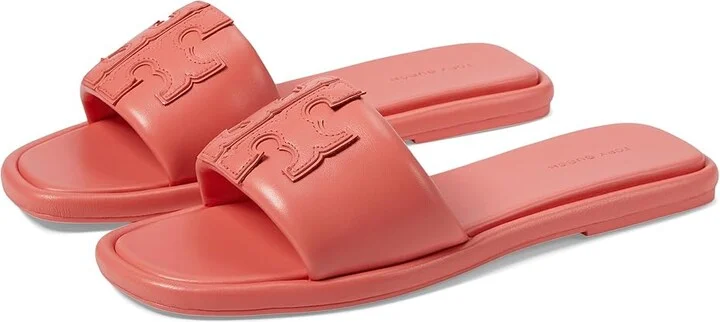 Tory Burch Double T Sport Slides Women's Sandals Coral Crush : 5 M, Leather