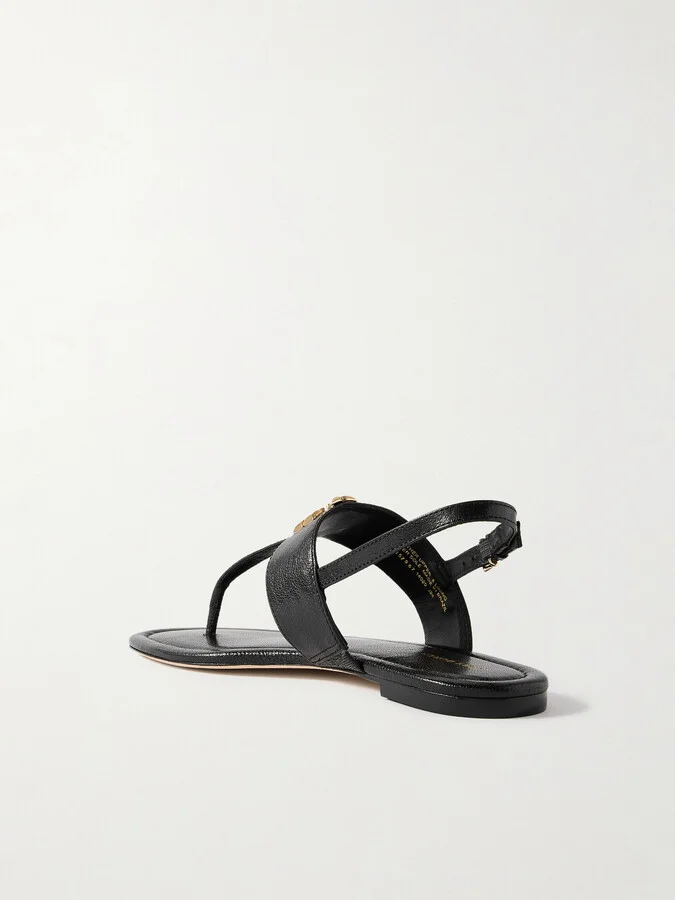 Tory Burch - Eleanor Embellished Leather Sandals - Black - Image 3