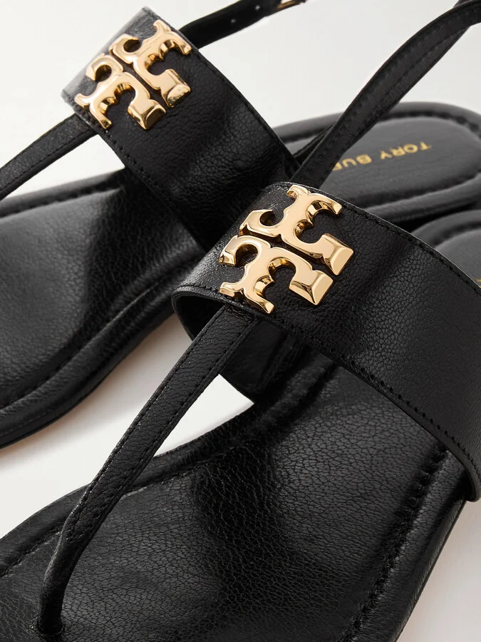 Tory Burch - Eleanor Embellished Leather Sandals - Black - Image 4