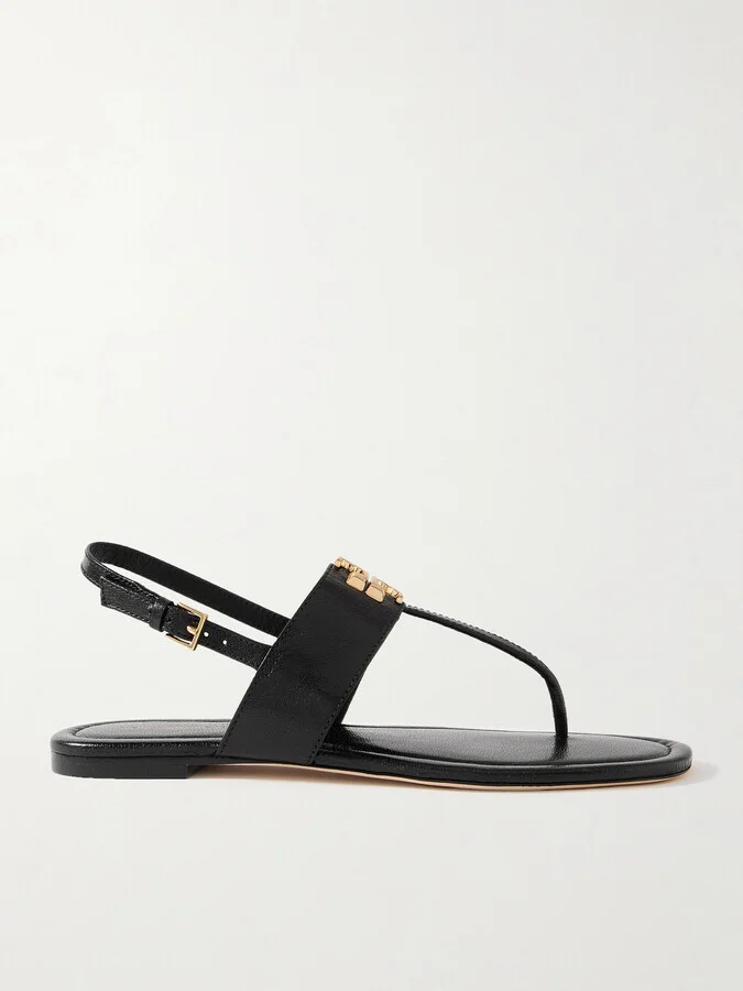 Tory Burch - Eleanor Embellished Leather Sandals - Black