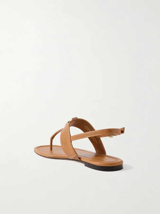 Tory Burch - Eleanor Embellished Leather Sandals - Brown - Image 3