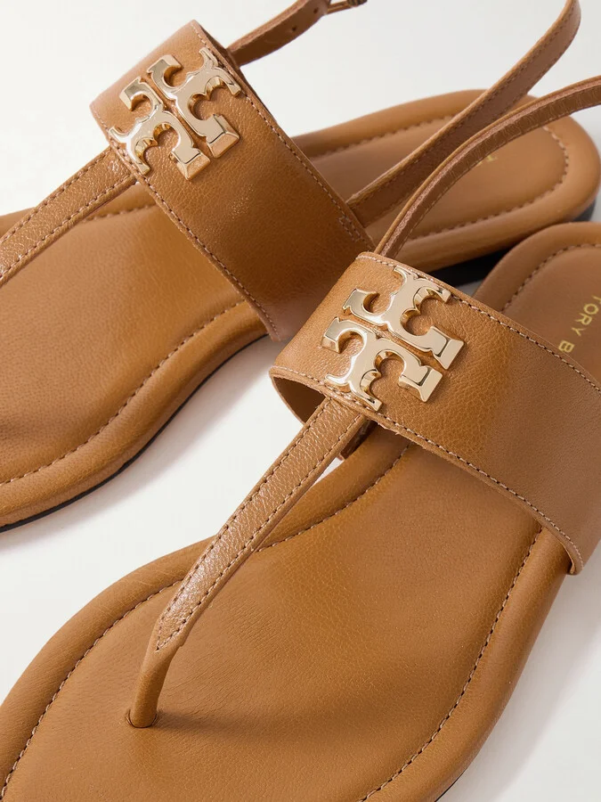 Tory Burch - Eleanor Embellished Leather Sandals - Brown - Image 4