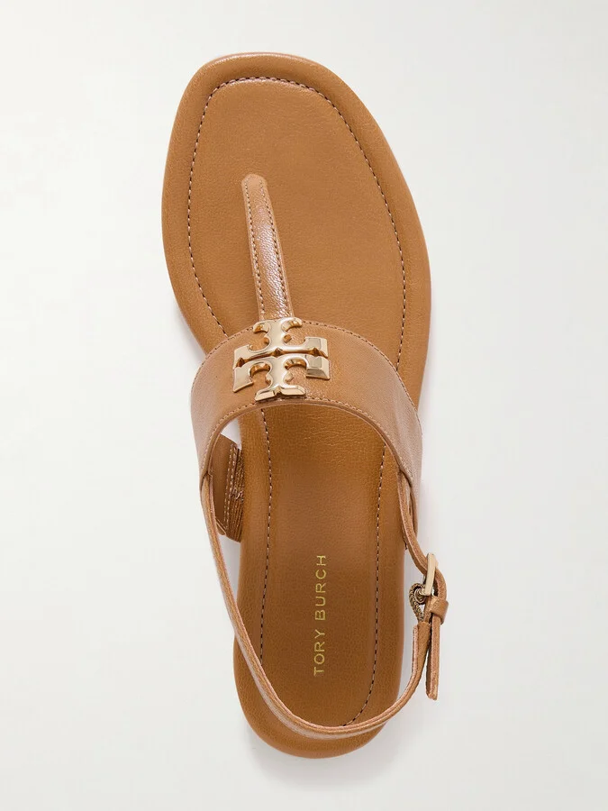 Tory Burch - Eleanor Embellished Leather Sandals - Brown - Image 5