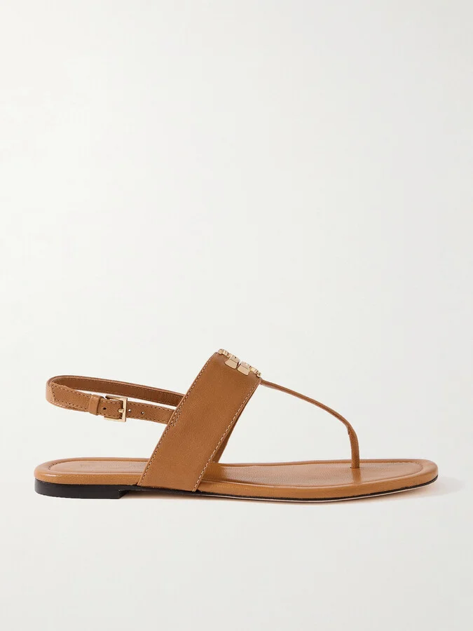 Tory Burch - Eleanor Embellished Leather Sandals - Brown