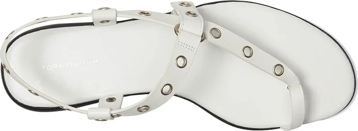 Tory Burch Eyelet Toe Ring Sandals Women's Flat Shoes Cloud/Silver : 10.5 M, Leather - Image 2
