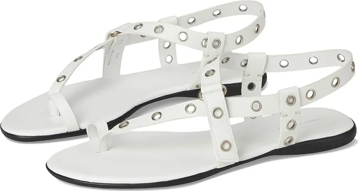 Tory Burch Eyelet Toe Ring Sandals Women's Flat Shoes Cloud/Silver : 10.5 M, Leather