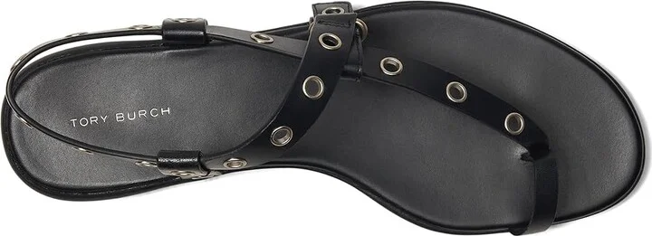Tory Burch Eyelet Toe Ring Sandals Women's Flat Shoes Perfect Black/Silver : 9.5 M, Leather - Image 2
