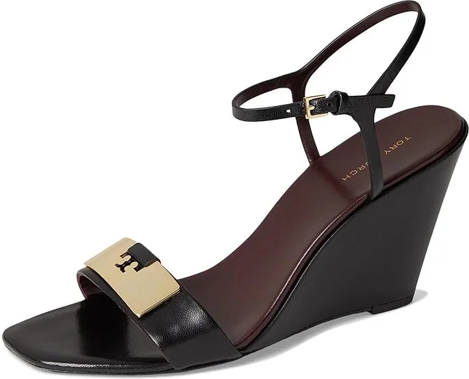 Tory Burch Gigi Wedge Sandal 80Mm Women's Sandals Perfect Black/Gold : 5.5 M, Leather - Image 5