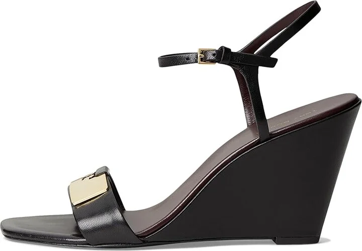 Tory Burch Gigi Wedge Sandal 80Mm Women's Sandals Perfect Black/Gold : 5.5 M, Leather - Image 6