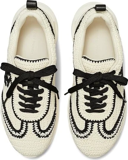 Tory Burch Good Luck Crochet Trainer Women's Shoes New Ivory/Perfect Black : 5.5 M, Leather/Rubber - Image 2
