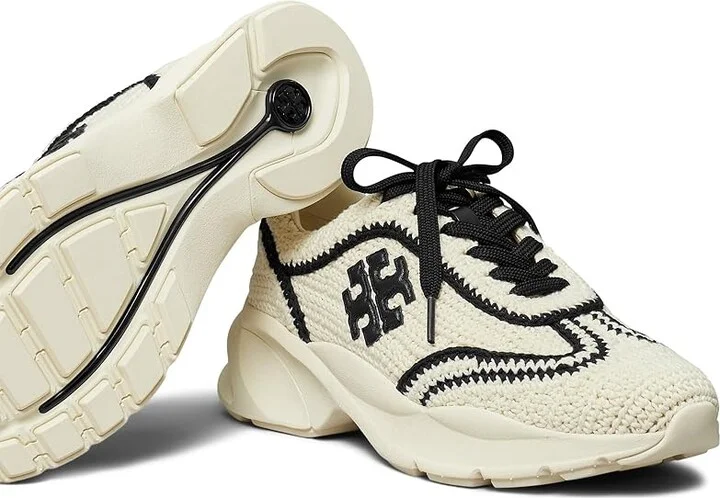 Tory Burch Good Luck Crochet Trainer Women's Shoes New Ivory/Perfect Black : 5.5 M, Leather/Rubber - Image 3