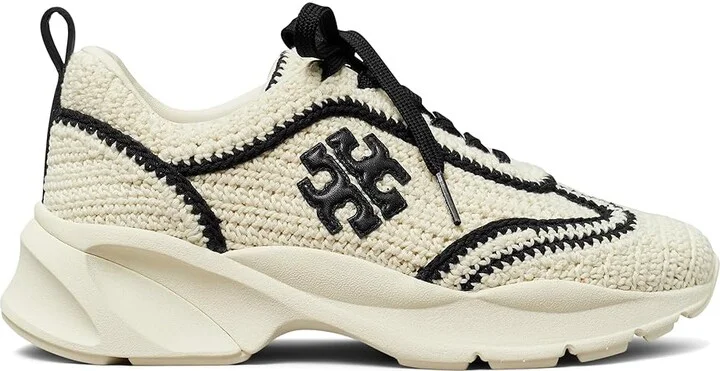 Tory Burch Good Luck Crochet Trainer Women's Shoes New Ivory/Perfect Black : 5.5 M, Leather/Rubber - Image 4