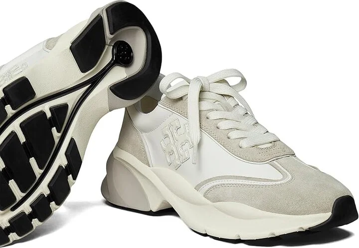 Tory Burch Good Luck Trainer Women's Shoes Bianco/Bianco/Fossil Stone : 5 M, Leather/Suede - Image 3