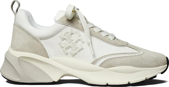 Tory Burch Good Luck Trainer Women's Shoes Bianco/Bianco/Fossil Stone : 5 M, Leather/Suede - Image 4