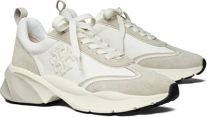 Tory Burch Good Luck Trainer Women's Shoes Bianco/Bianco/Fossil Stone : 5 M, Leather/Suede