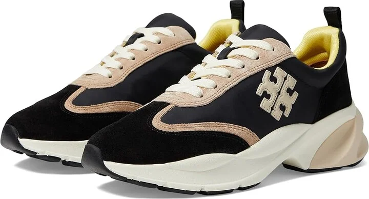 Tory Burch Good Luck Trainer Women's Shoes Black/Cream/Black : 5 M, Leather/Suede