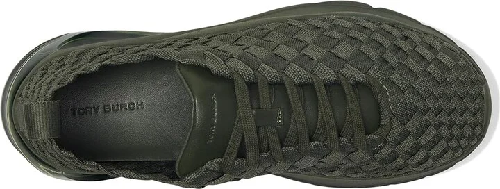 Tory Burch Good Luck Woven Trainer Women's Shoes Dark Green : 8 M, Leather/Rubber - Image 2