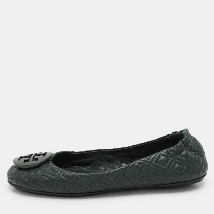 Tory Burch Green Leather Minnie Ballet Flats Size 38