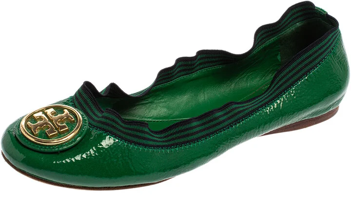 Tory Burch Green Patent Leather Caroline Ballet Flats Size 38.5